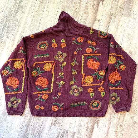 Cambridge Dry Goods Women’s Floral Embroidered Cardigan Sweater Burgundy Size L - Picture 2 of 11